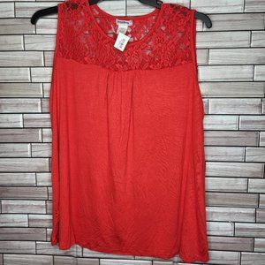 Stitch Wurks Los Angeles New Women's Size 1X Sleeveless Shirt Red Lace Comfy Top